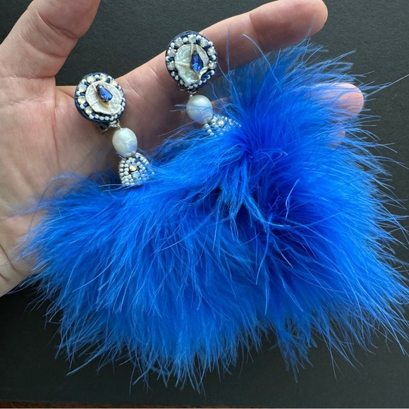 Ranjana Khan cobalt pom marabou feather earrings - Picture 7 of 12